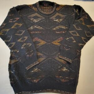 Vintage Brady Bunch Wool Blend Men's Large Sweater Geometric Diamond Grandpa
